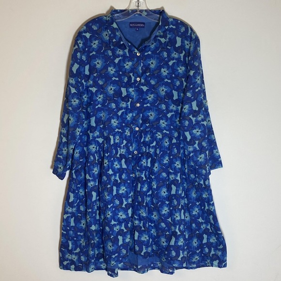 Ro's Garden Dresses & Skirts - Ro's Garden Dress Womens XL Blue Floral Button Front Cotton Lined Boho Tunic